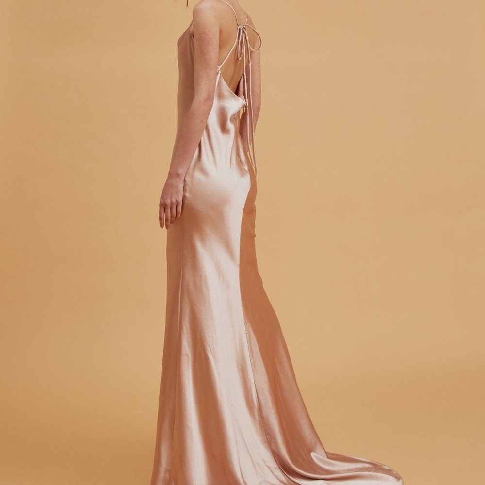 Satin Cowl Neck Dress in Champagne Gold